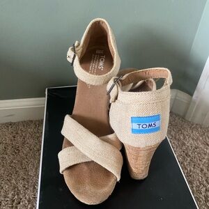 Toms Tan Wedge Sandals with Cork Heel